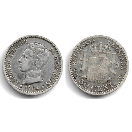 Alfonso XIII. 1904*(0-4). 50 Céntimos (BC) (Plata) Ceca de Madrid SM-V