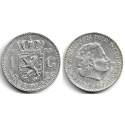 (184) Países Bajos. 1955. 1 Gulden (MBC) Anverso Rayado