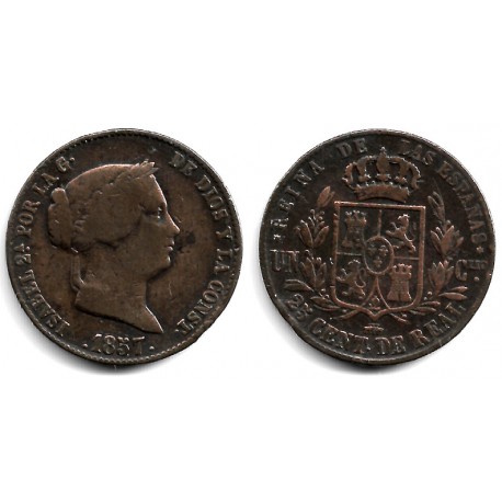 Isabel II. 1857. 25 Céntimos de Real (BC+) Ceca de Segovia