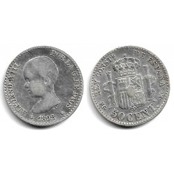 Alfonso XIII. 1892*(9-2). 50 Céntimos (BC) (Plata) Ceca de Madrid PG-M