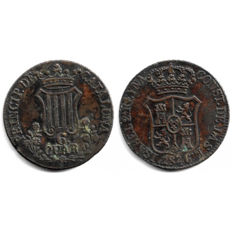 Isabel II. 1846. 6 Cuartos (MBC) Ceca de Cataluña, 7 Pétalos