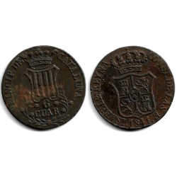 Isabel II. 1841. 6 Cuartos (MBC-) Ceca de Cataluña