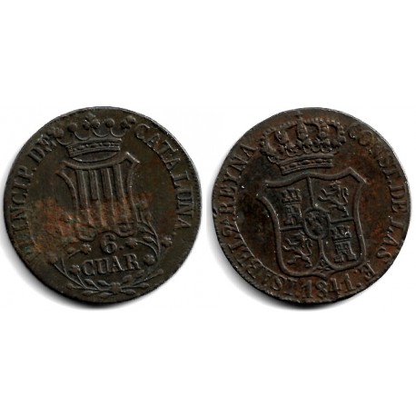 Isabel II. 1841. 6 Cuartos (MBC-) Ceca de Cataluña