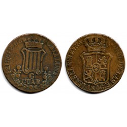 Isabel II. 1846. 6 Cuartos (BC+/MBC-) Ceca de Cataluña, 7 Pétalos