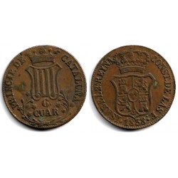 Isabel II. 1838. 6 Cuartos (MBC-) Ceca de Cataluña