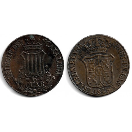 Isabel II. 1845. 6 Cuartos (MBC+) Ceca de Cataluña