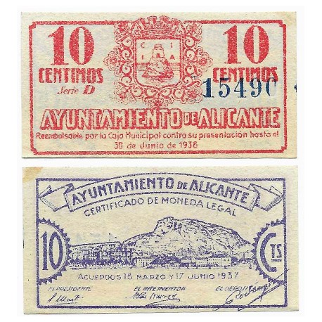 Alicante. 1937. 10 Céntimos (EBC+)