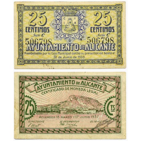 Alicante. 1937. 25 Céntimos (EBC+)
