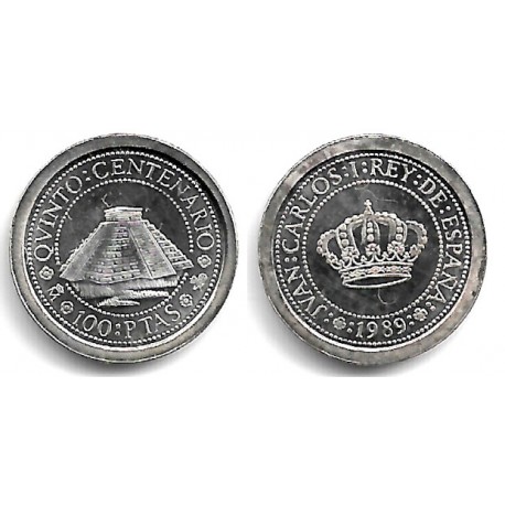España. 1989. 100 Pesetas (EBC) (Plata) Manchas, 1,68 gr. de .925 Milésimas