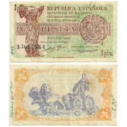 España (II República). 1937. 1 Peseta (MBC) Serie A, Escrito