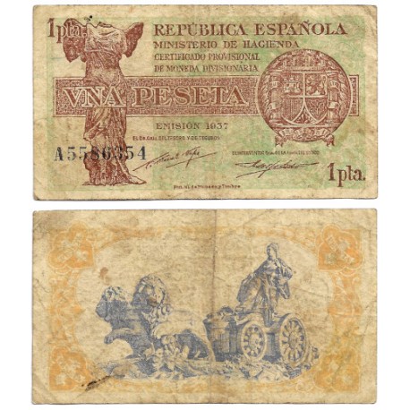 España (II República). 1937. 1 Peseta (BC) Serie A