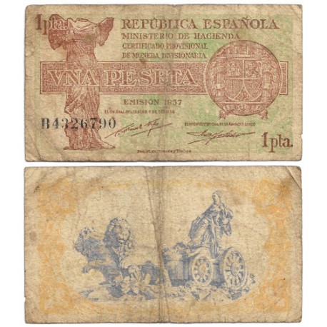 España (II República). 1937. 1 Peseta (BC/BC-) Serie B