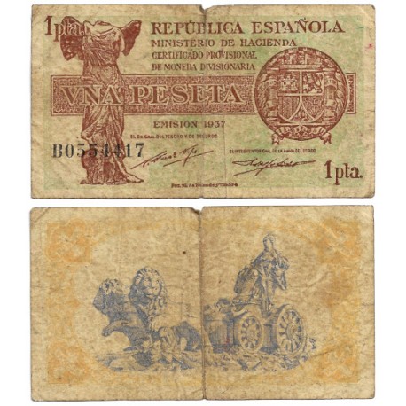 España (II República). 1937. 1 Peseta (BC/BC-) Serie B