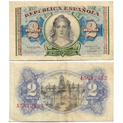 España (II República). 1938. 2 Pesetas (MBC) Serie A