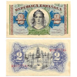 España (II República). 1938. 2 Pesetas (EBC) Serie B, Leve Mancha