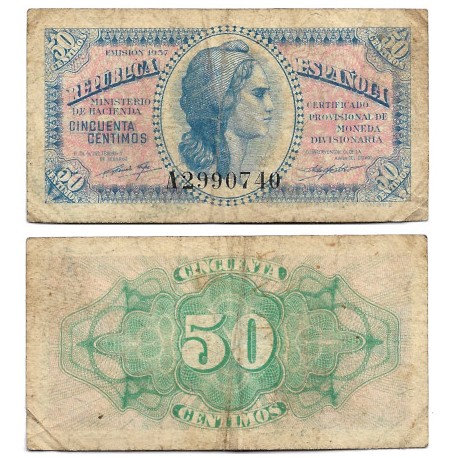 España (II República). 1937. 50 Céntimos (BC) Serie A