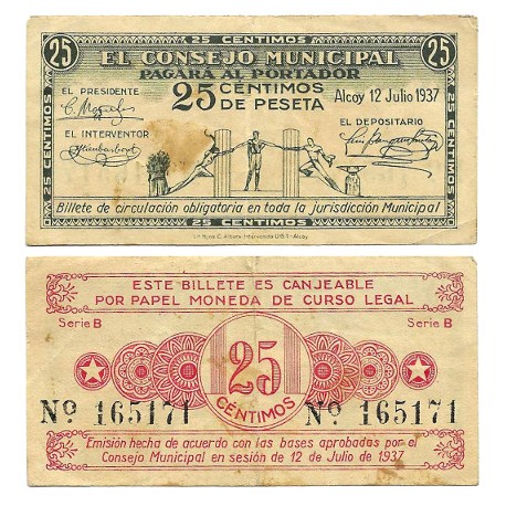 Alcoy. 1937. 25 Céntimos (EBC) Mancha