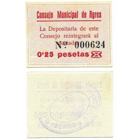 Agres. Sin Fecha. 0,25 Pesetas (SC)