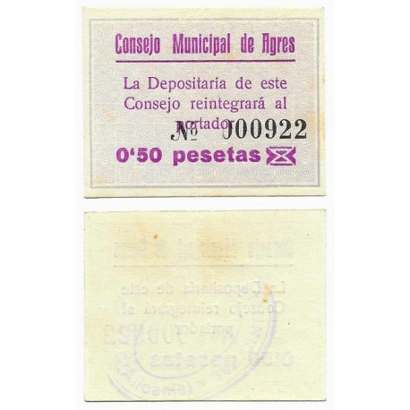 Agres. Sin Fecha. 0,50 Pesetas (SC)