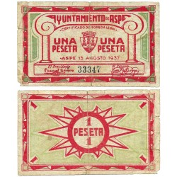 Aspe. 1937. 1 Peseta (BC+) Leves roturas en margenes