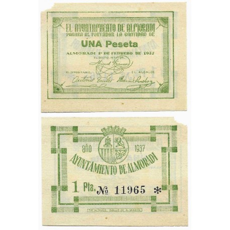 Almoradi. 1937. 1 Peseta (EBC) Esquina Rota