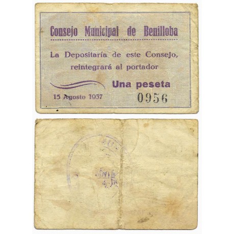 Benilloba. 1937. 1 Peseta (BC/BC+)