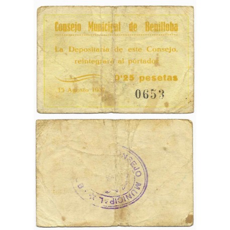 Benilloba. 1937. 0,25 Pesetas (BC)