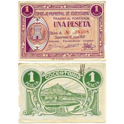 Cocentaina. 1937. 1 Peseta (EBC) Rotura en margen derecho