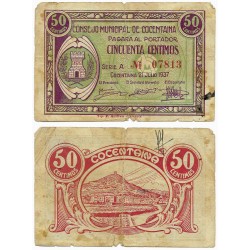 Cocentaina. 1937. 50 Céntimos (BC/BC-) Roturas en márgenes