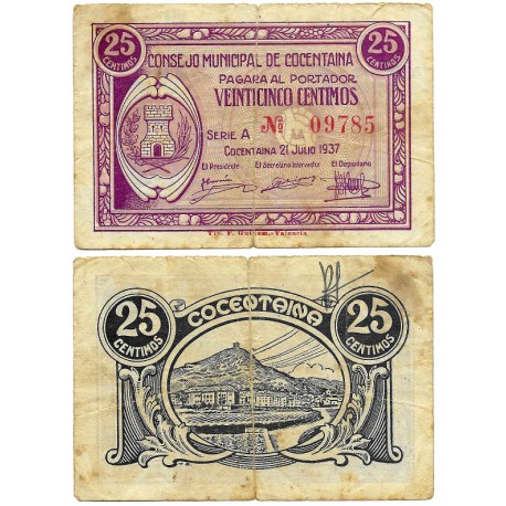 Cocentaina. 1937. 25 Céntimos (BC)
