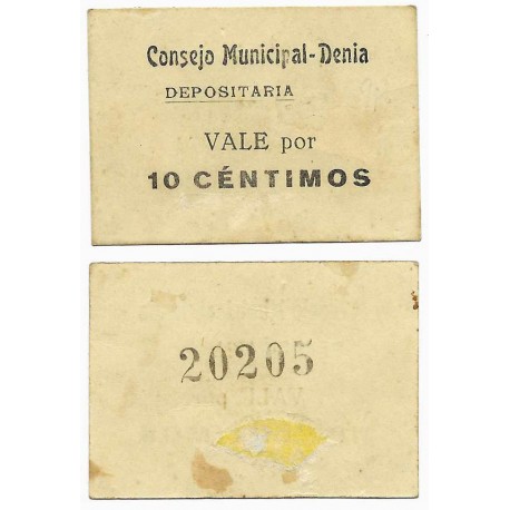 Denia (Depositaria). 1937. 10 Céntimos (EBC)