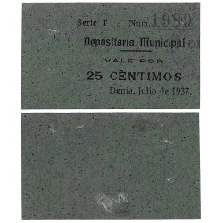 Denia (Depositaria Municipal). 1937. 25 Céntimos (EBC)