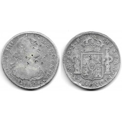 Carlos IV. 1806. 8 Reales (BC+) (Plata) Ceca de Lima JP, Resellos Orientales