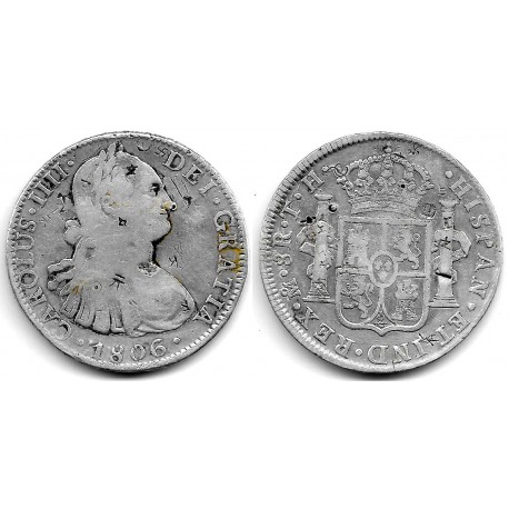 Carlos IV. 1806. 8 Reales (BC+) (Plata) Ceca de Méjico TH, Resellos Orientales