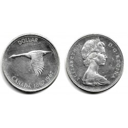 (70) Canadá. 1967. 1 Dollar (EBC) (Plata) Mancha