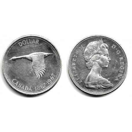 (70) Canadá. 1967. 1 Dollar (EBC) (Plata) Mancha