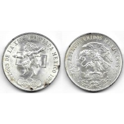 (479.1) Estados Unidos Mexicanos. 1968. 25 Pesos (EBC) (Plata) Manchas