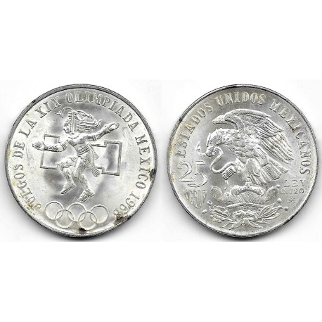 (479.1) Estados Unidos Mexicanos. 1968. 25 Pesos (EBC) (Plata) Manchas