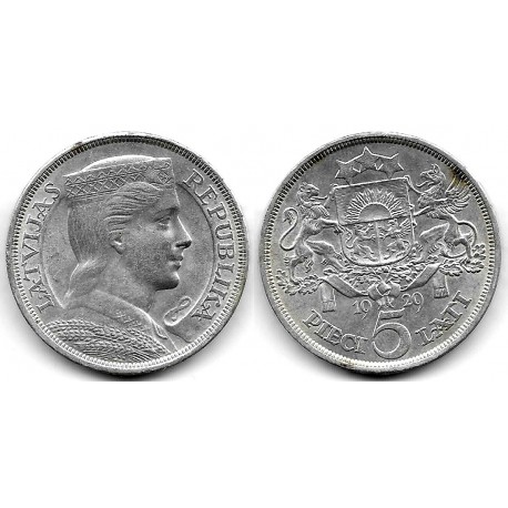 (9) Letonia. 1929. 5 Lati (EBC) (Plata) Leves Manchas