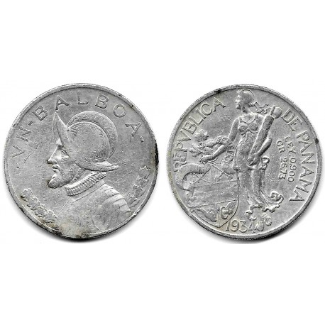 (13) Panamá. 1934. 1 Balboa (BC) (Plata) Manchas