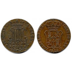 Isabel II. 1844. 6 Cuartos (MBC) Ceca de Cataluña
