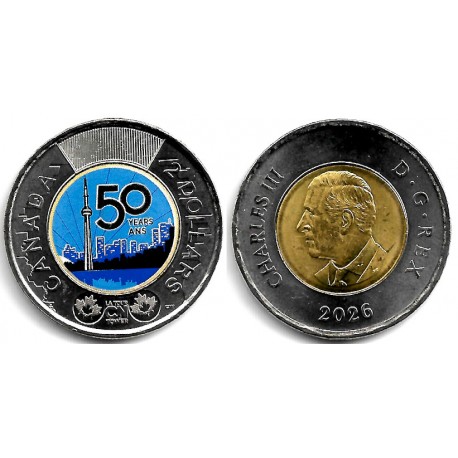Canadá. 2026. 2 Dollar (SC) 50 Years Ans, Coloreada