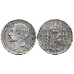 Alfonso XII. 1883*(18-8-). 5 Pesetas (BC+) (Plata) Ceca de Madrid MS-M