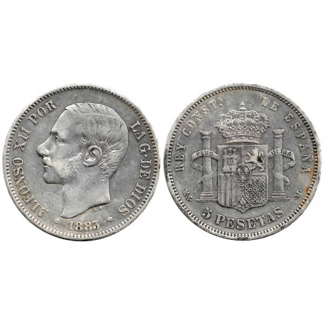 Alfonso XII. 1883*(18-8-). 5 Pesetas (BC+) (Plata) Ceca de Madrid MS-M