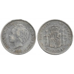 Alfonso XIII. 1892*(18---). 5 Pesetas (BC) (Plata) Ceca de Madrid PG-M