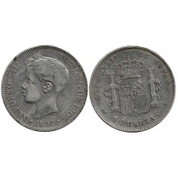 Alfonso XIII. 1897*(18-97). 5 Pesetas (BC) (Plata) Ceca de Madrid SG-V
