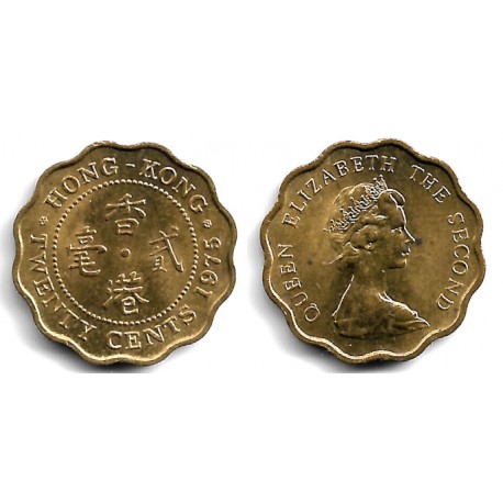 (36) Hong Kong. 1975. 20 Cents (EBC) Manchas
