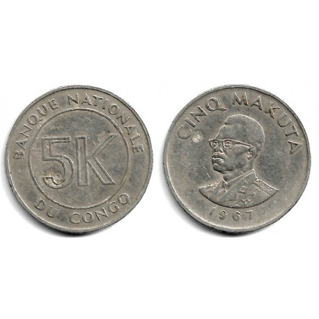 (9) Congo. 1967. 5 Makuta (BC+)