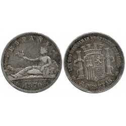 Gobierno Provisional. 1870*(18-70). 5 Pesetas (BC+) (Plata) Ceca de Madrid SN-M