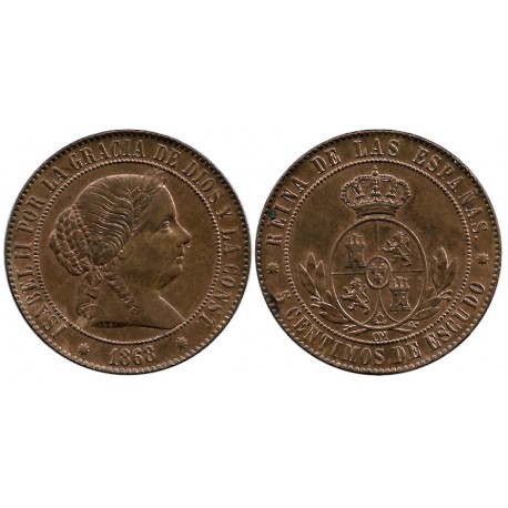 Isabel II. 1868. 5 Céntimos de Escudo (EBC) Ceca de Barcelona OM